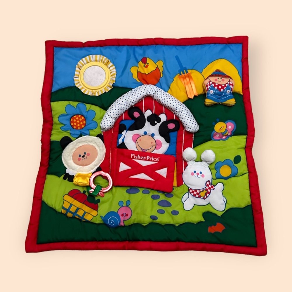 Vintage Fisher-Price Farm Animal Theme Red Square Play May For Babies 26” x 26”